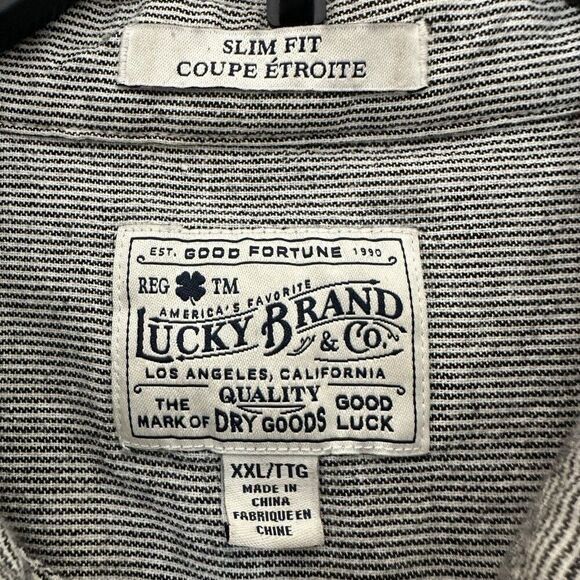 Lucky Brand Shirt Mens 2XL Grey Striped Slim Fit Long Sleeve Casual Pocket Adult - Picture 2 of 6